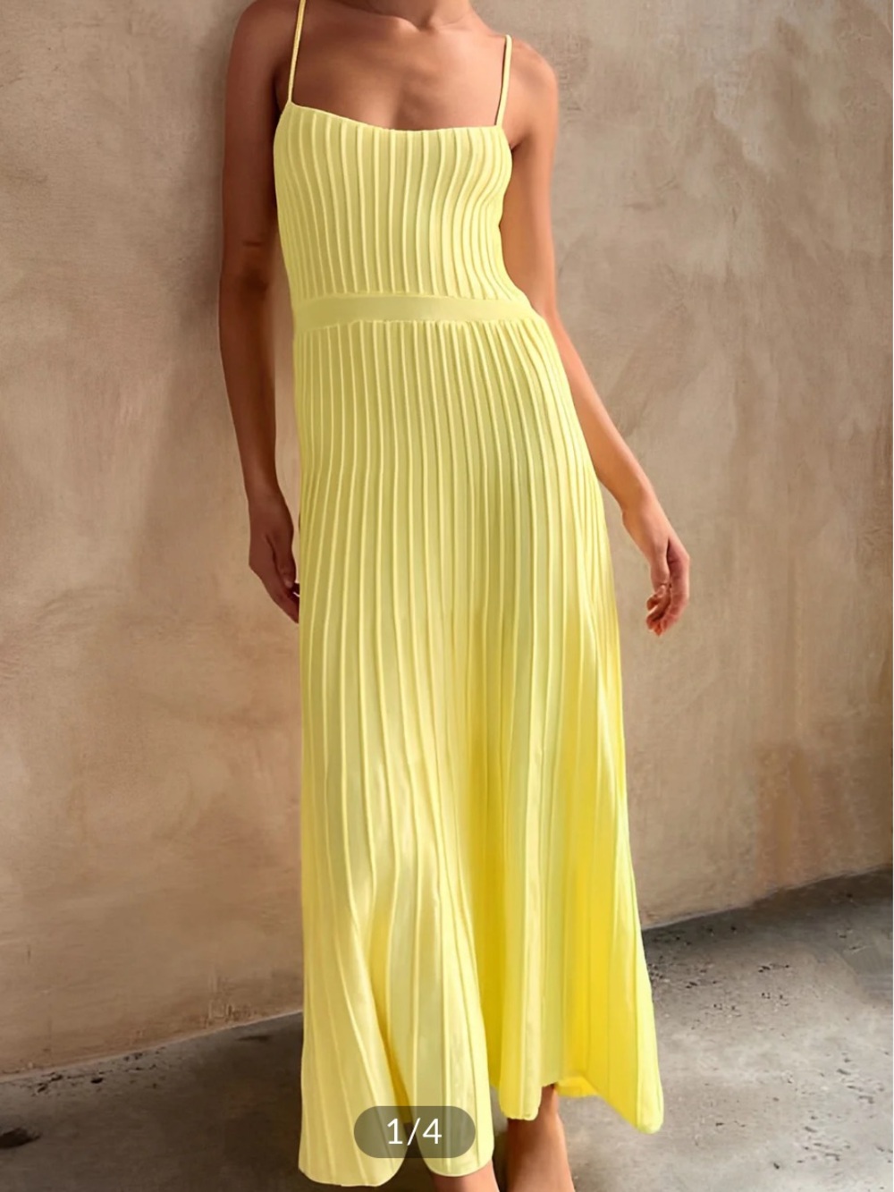 Commense Lemon Yellow Ribbed Midi Dress